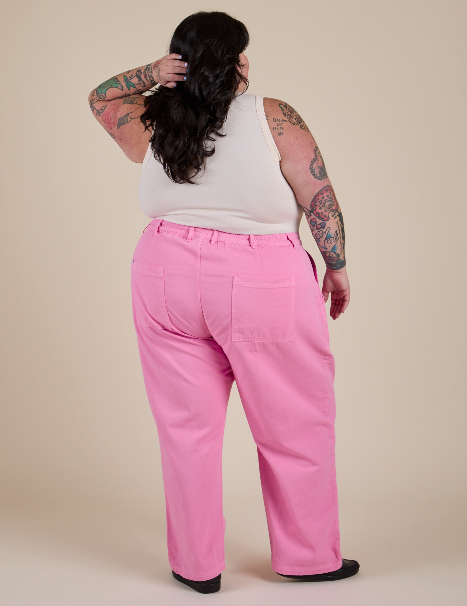 Work Pants in Bubblegum Pink back view on Sam
