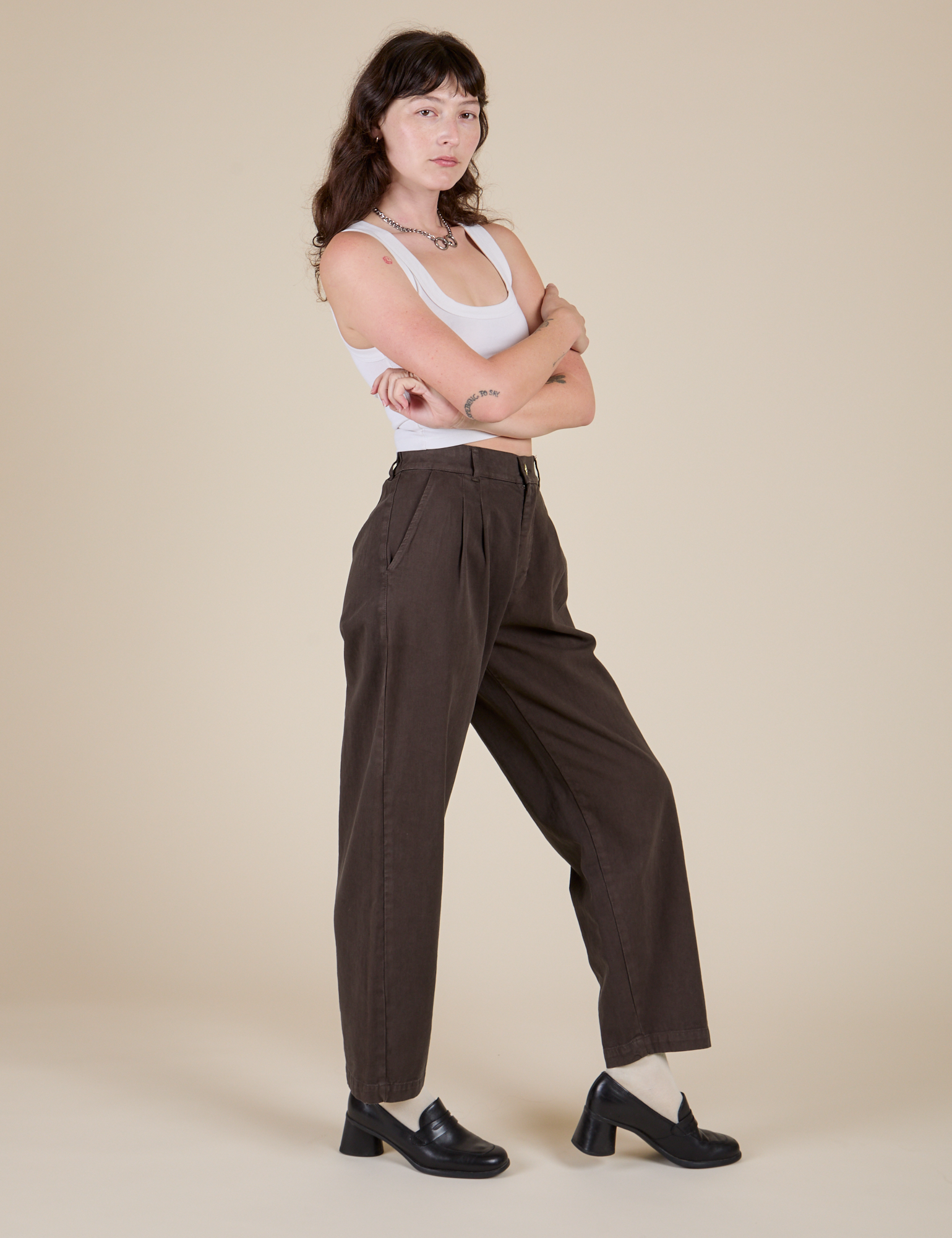 Heavyweight Trousers in Espresso Brown side view on Alex