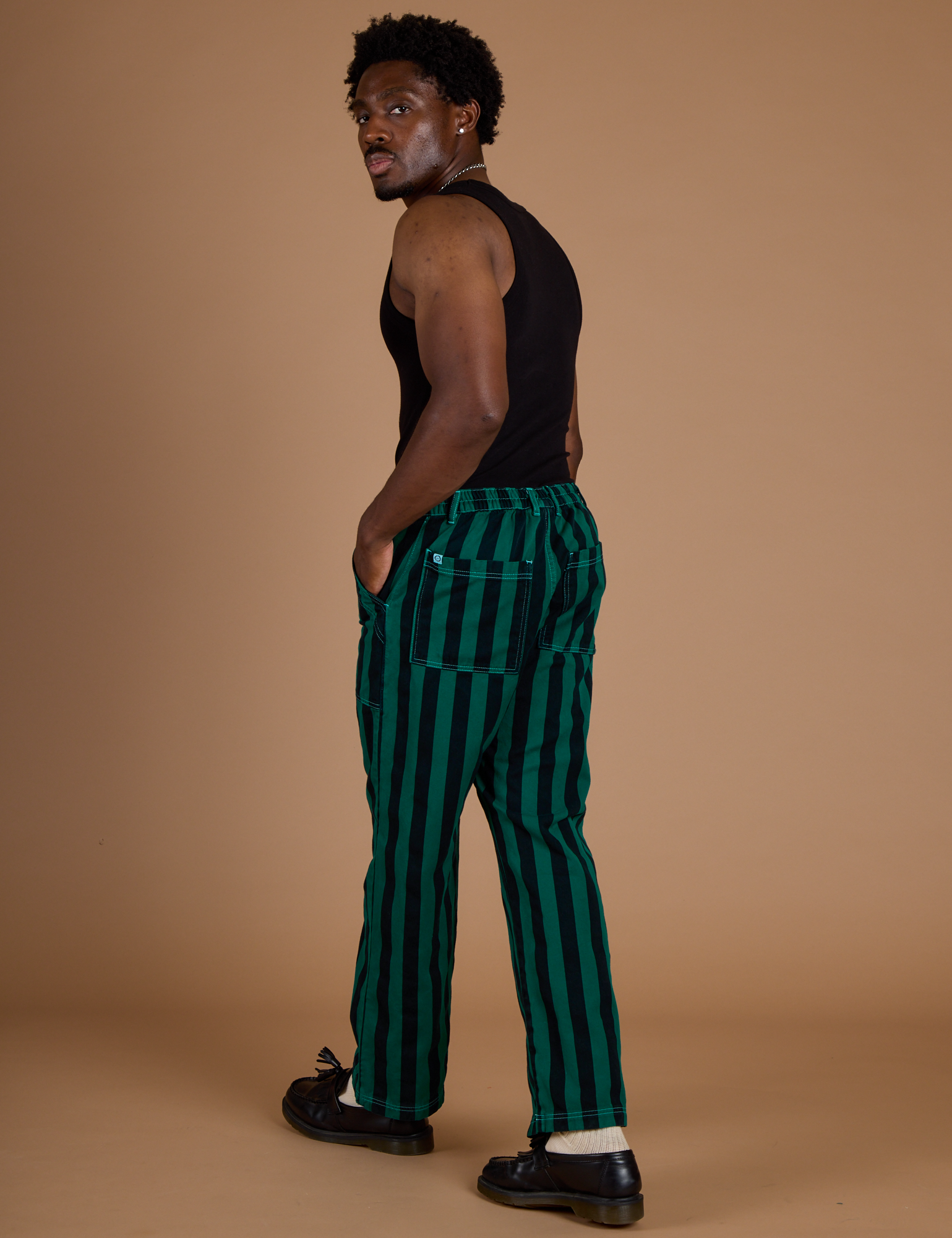 Black Stripe Work Pants - Hunter Green