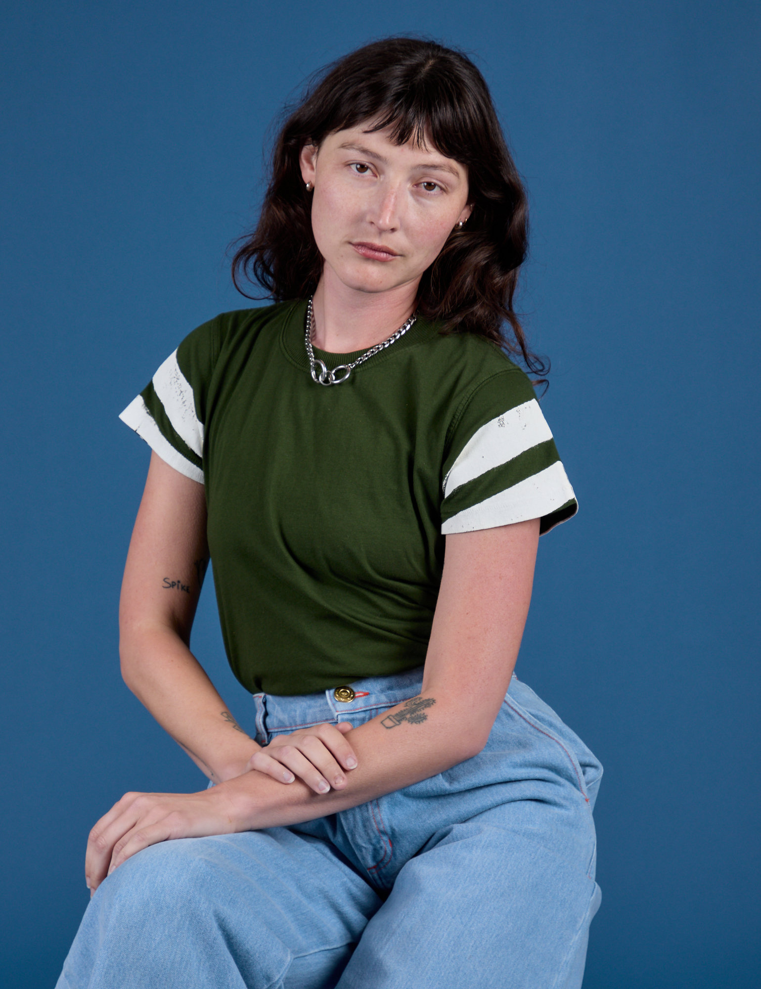 Painted Vintage Tee in Evergreen worn by Alex