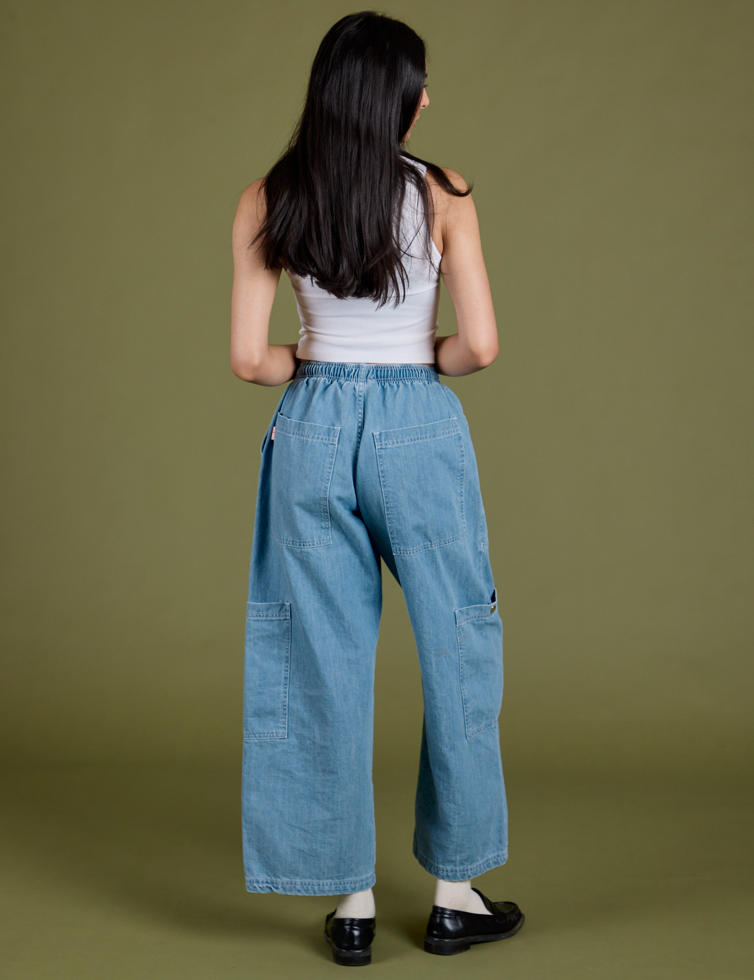 Denim Drop Pocket Pants in Light Wash back view on Anjaline