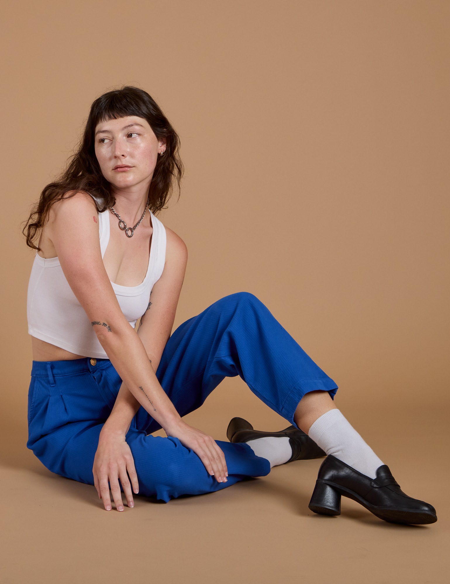 Heritage Trousers in Royal Blue and Cropped Tank in Vintage Tee White on Alex
