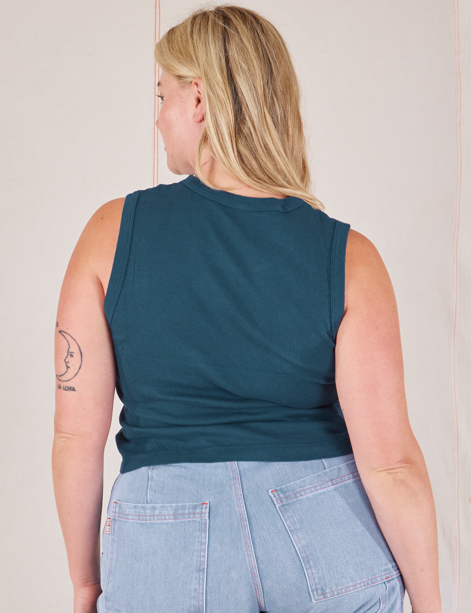 Muscle Tee in Lagoon back view on Lish