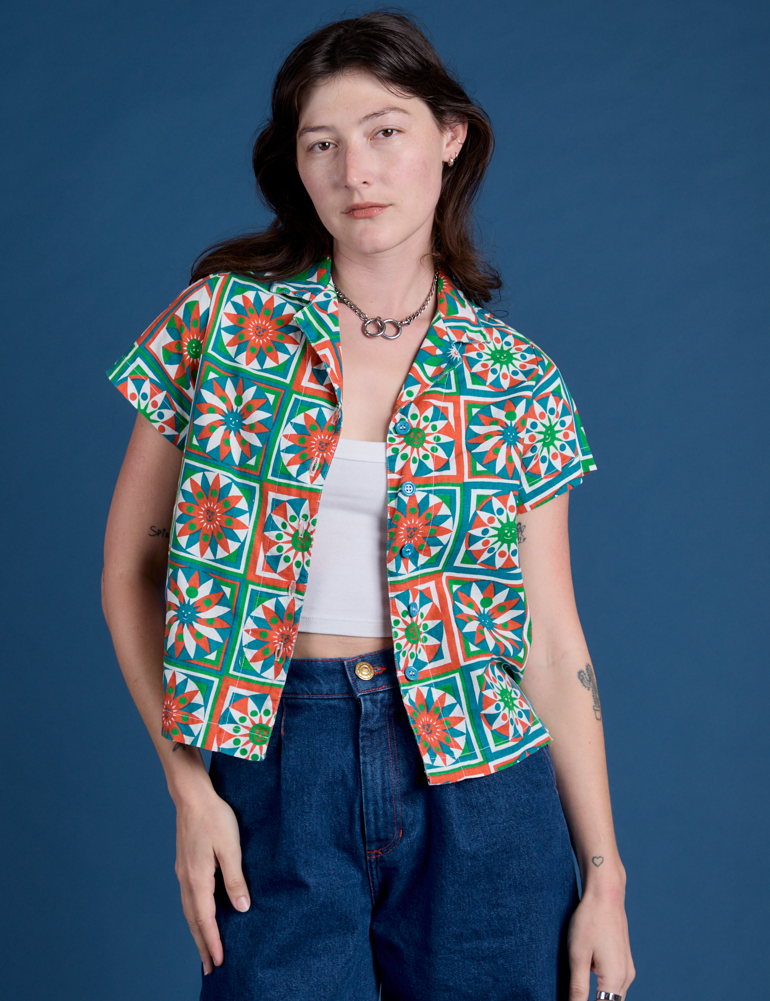 Alex is wearing Quilt Print Pantry Button-Up 