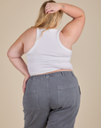 Racerback Tank in Vintage Tee White back view on Juliet