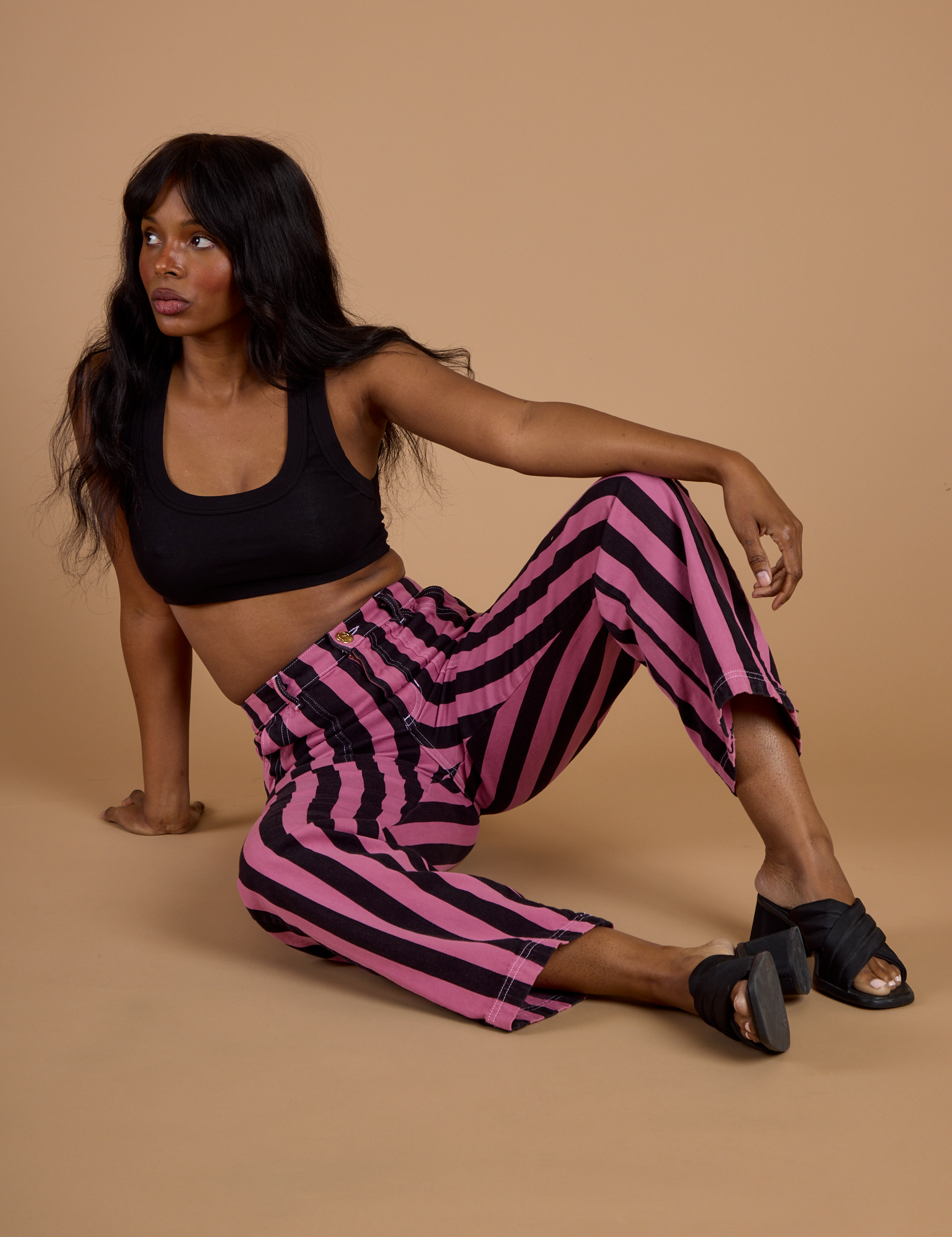 Black Stripe Work Pants - Bubblegum Pink