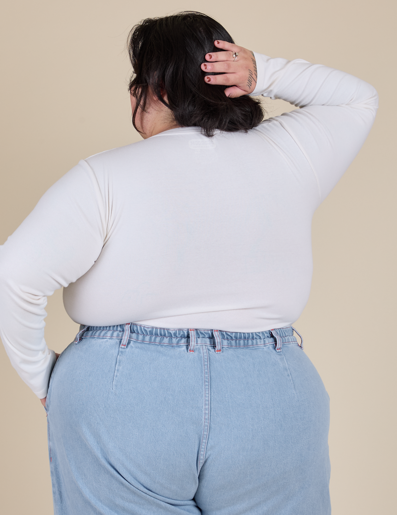 Long Sleeve Baby Tee in Vintage Tee Off-White back view on Sam