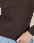 Long Sleeve Baby Tee in Espresso Brown close up on Alex