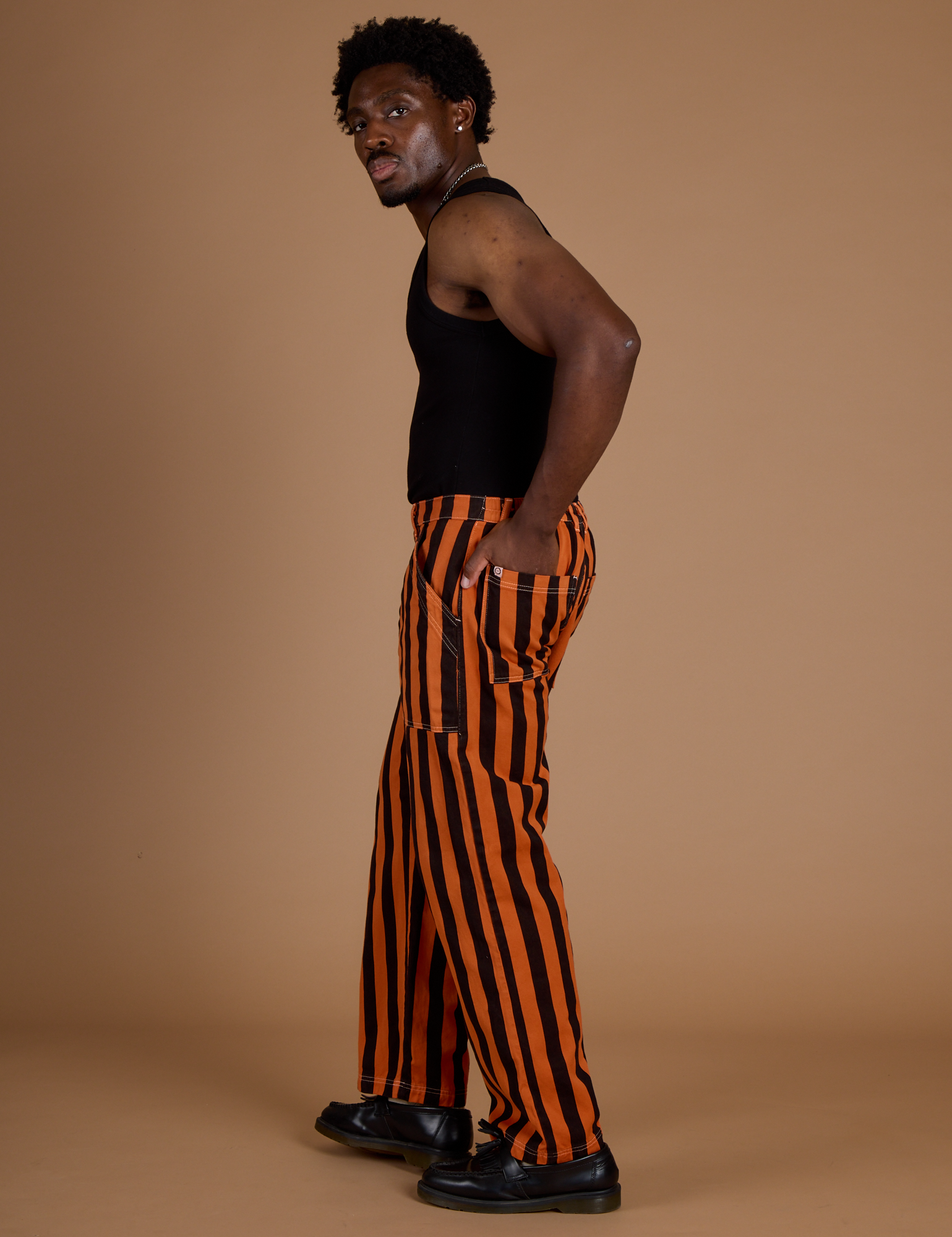 Black Stripe Work Pants - Construction Orange