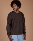 Long Sleeve Burly Tee in Espresso Brown angled front view on Jerrod