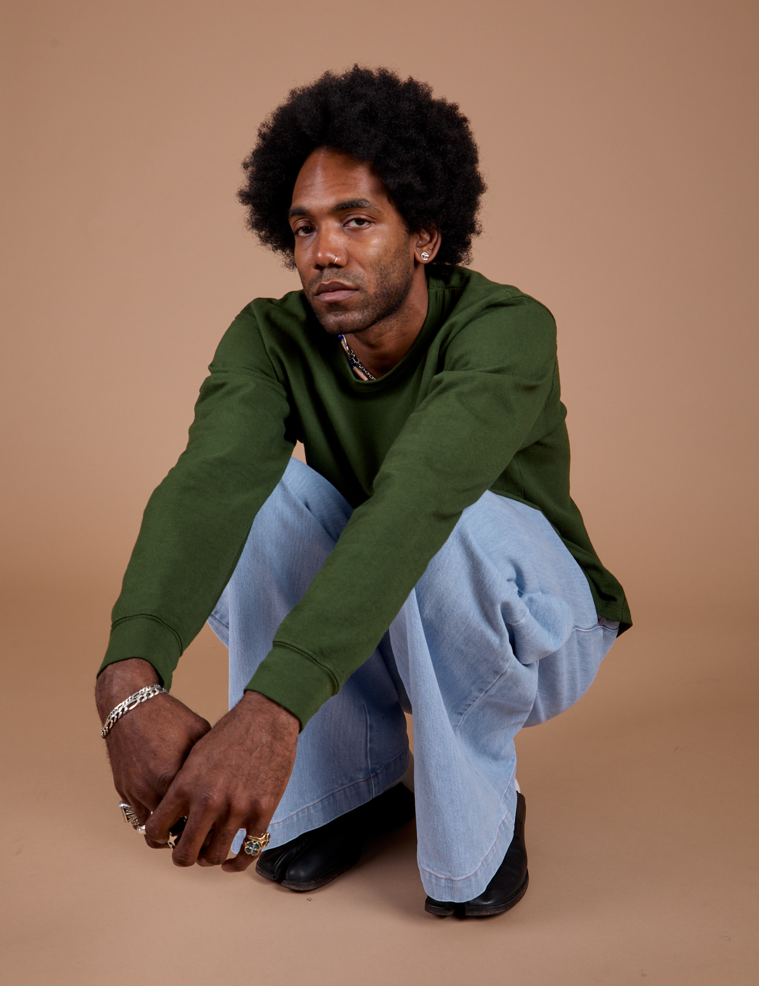 Jerrod is wearing Long Sleeve Burly Tee in Evergreen