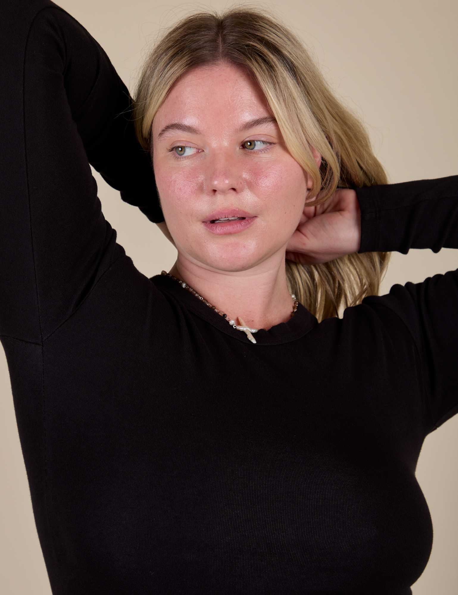 Long Sleeve Baby Tee in Basic Black front close up on Lish