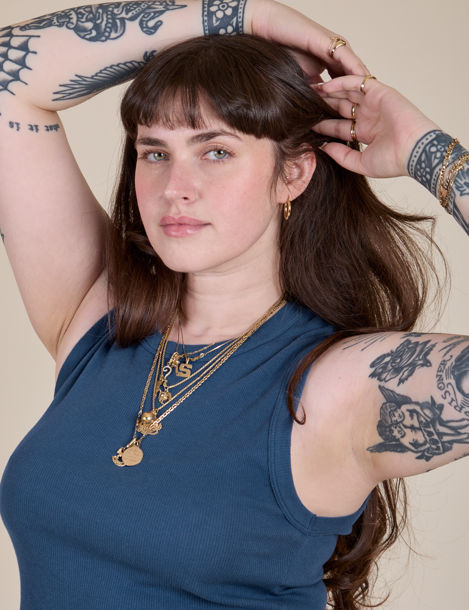 Muscle Tee in French Blue close up on Sydney