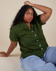 Pantry Button-Up in Evergreen worn by Meghna