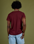 Back view of Vintage Ringer Tee in Red Wine on Jerrod