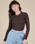 Long Sleeve Baby Tee in Espresso Brown on Alex
