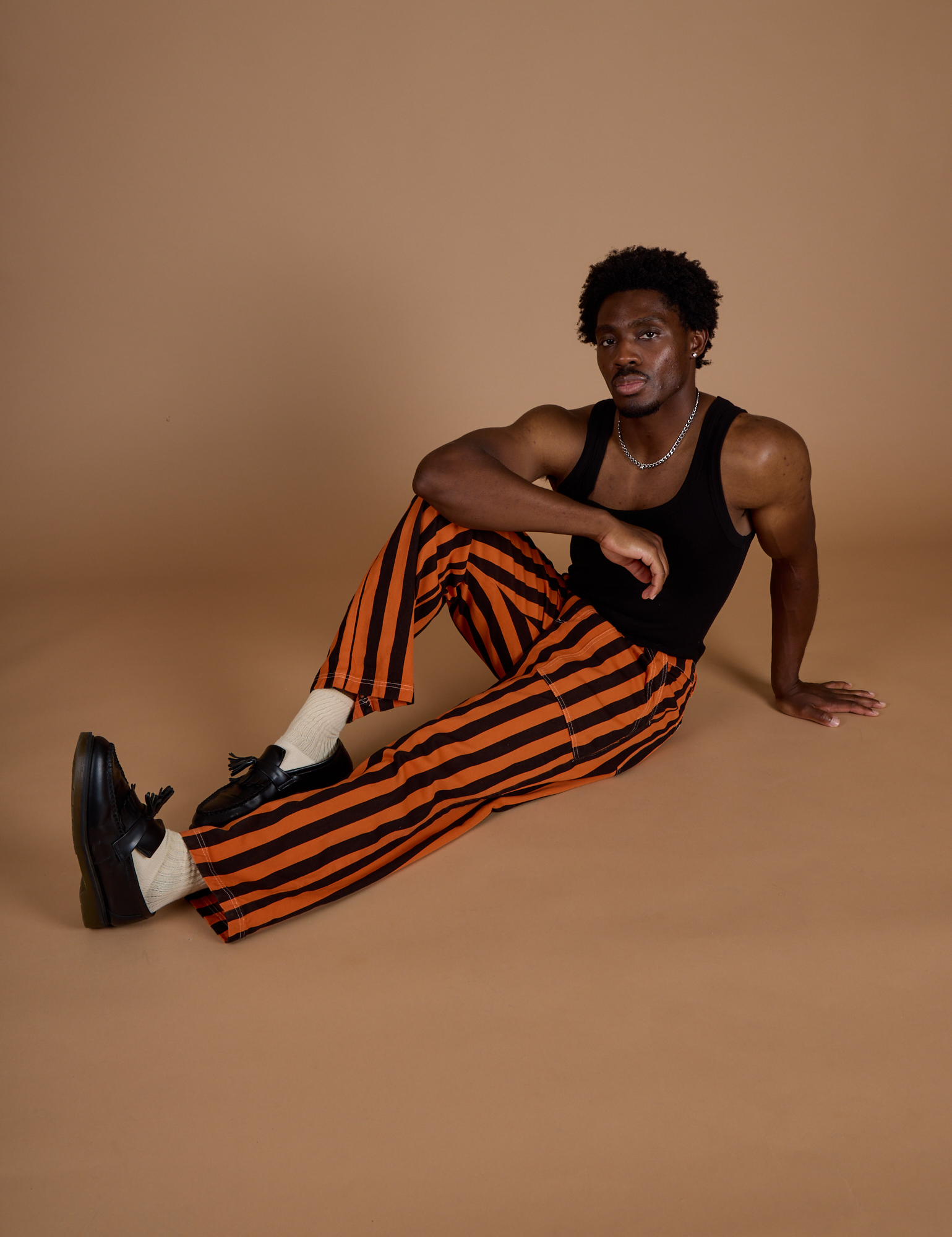 Black Stripe Work Pants - Construction Orange