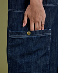 Close up of Denim Drop Pocket Pants in Dark Wash side pant leg pocket