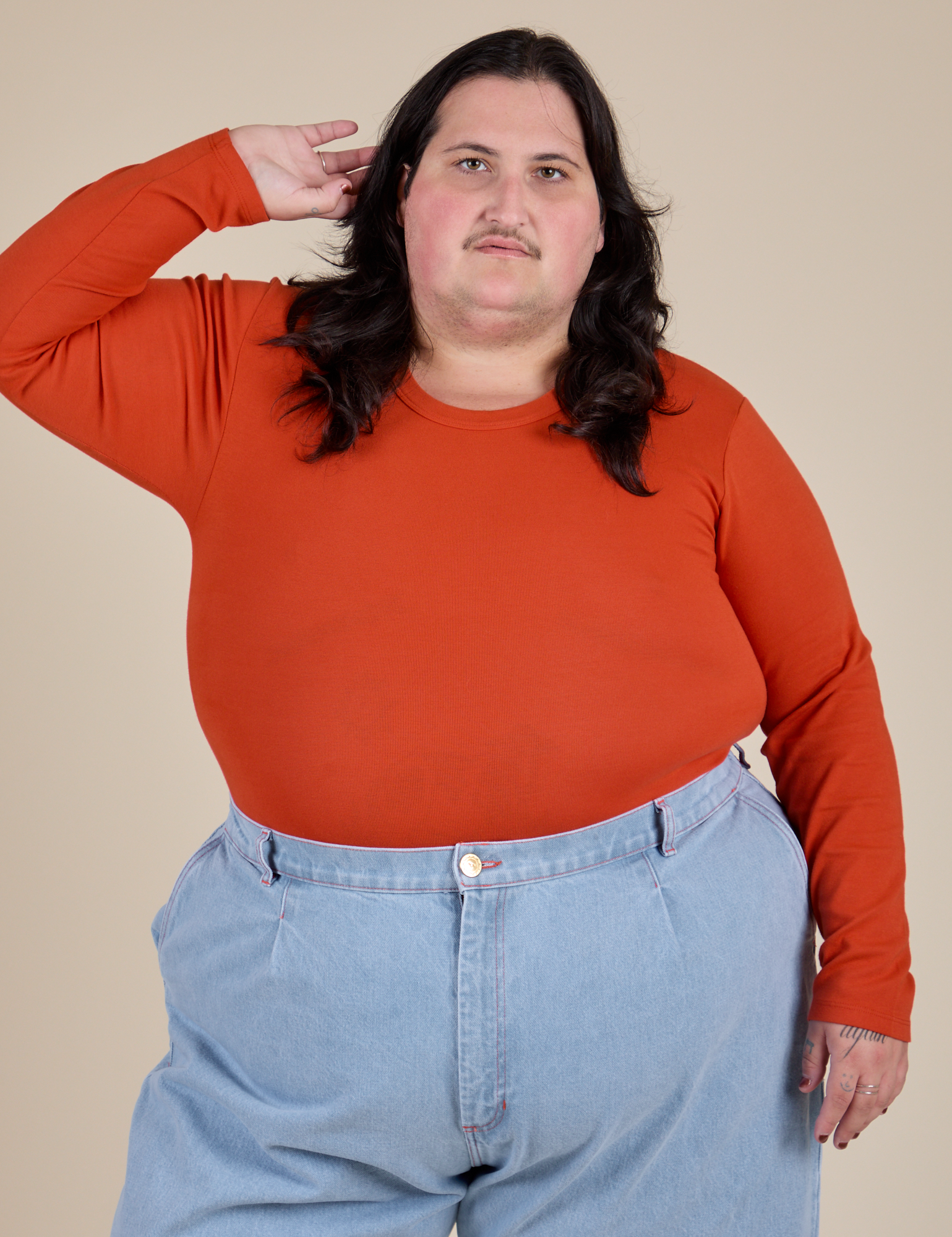 Long Sleeve Baby Tee in Chili Red on Sam