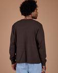 Long Sleeve Burly Tee in Espresso Brown back view on Jerrod