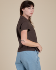 Pantry Button-Up in Espresso Brown side view on Alex