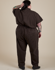 Back view of Short Sleeve Jumpsuit in Espresso Brown on Sam
