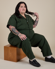 Short Sleeve Jumpsuit in Swamp Green worn by Sam