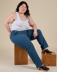 Ashley is wearing Work Pants in Lagoon and vintage tee white Cropped Tank