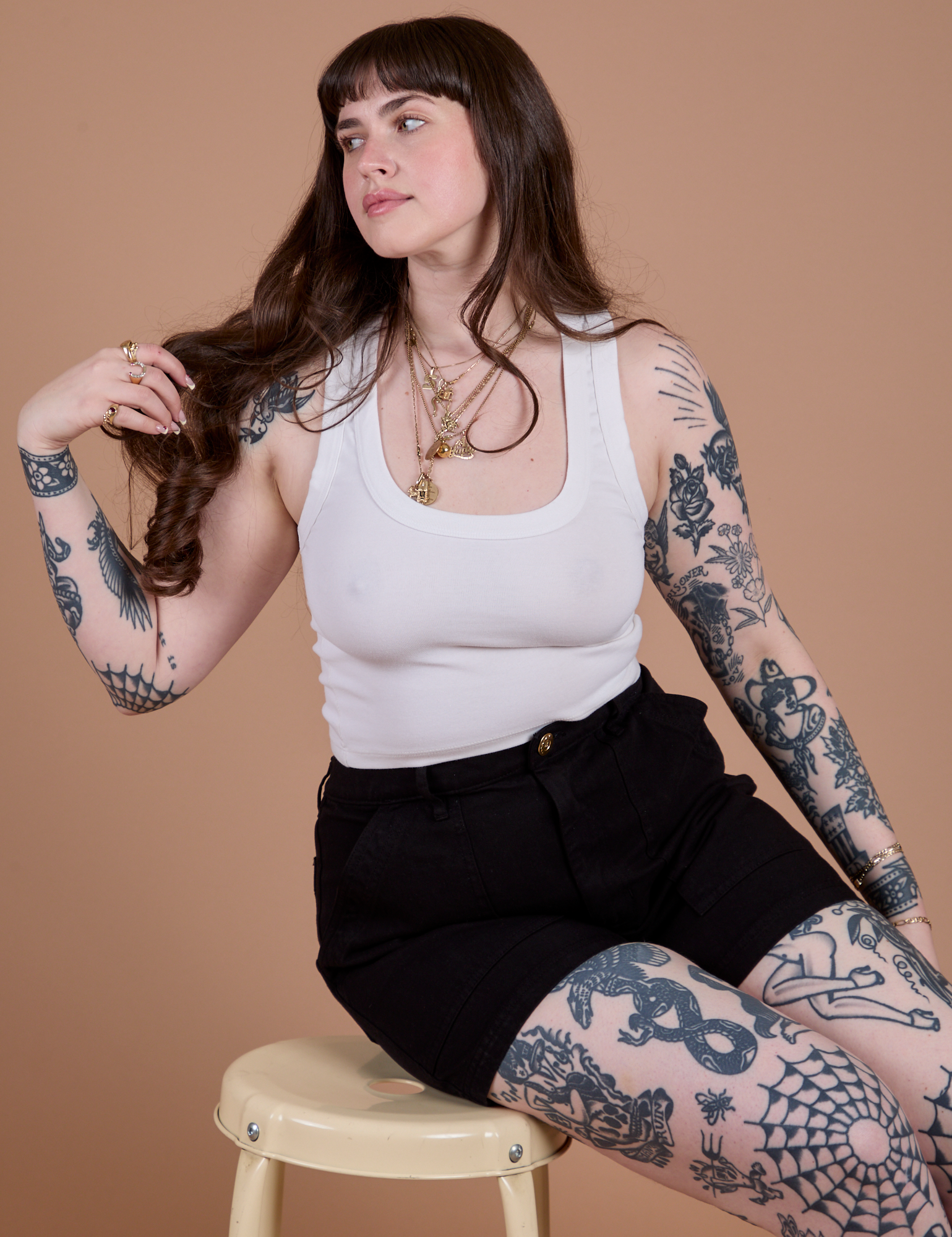 Classic Work Shorts in Basic Black and Cropped Tank in Vintage Tee White on Sydney