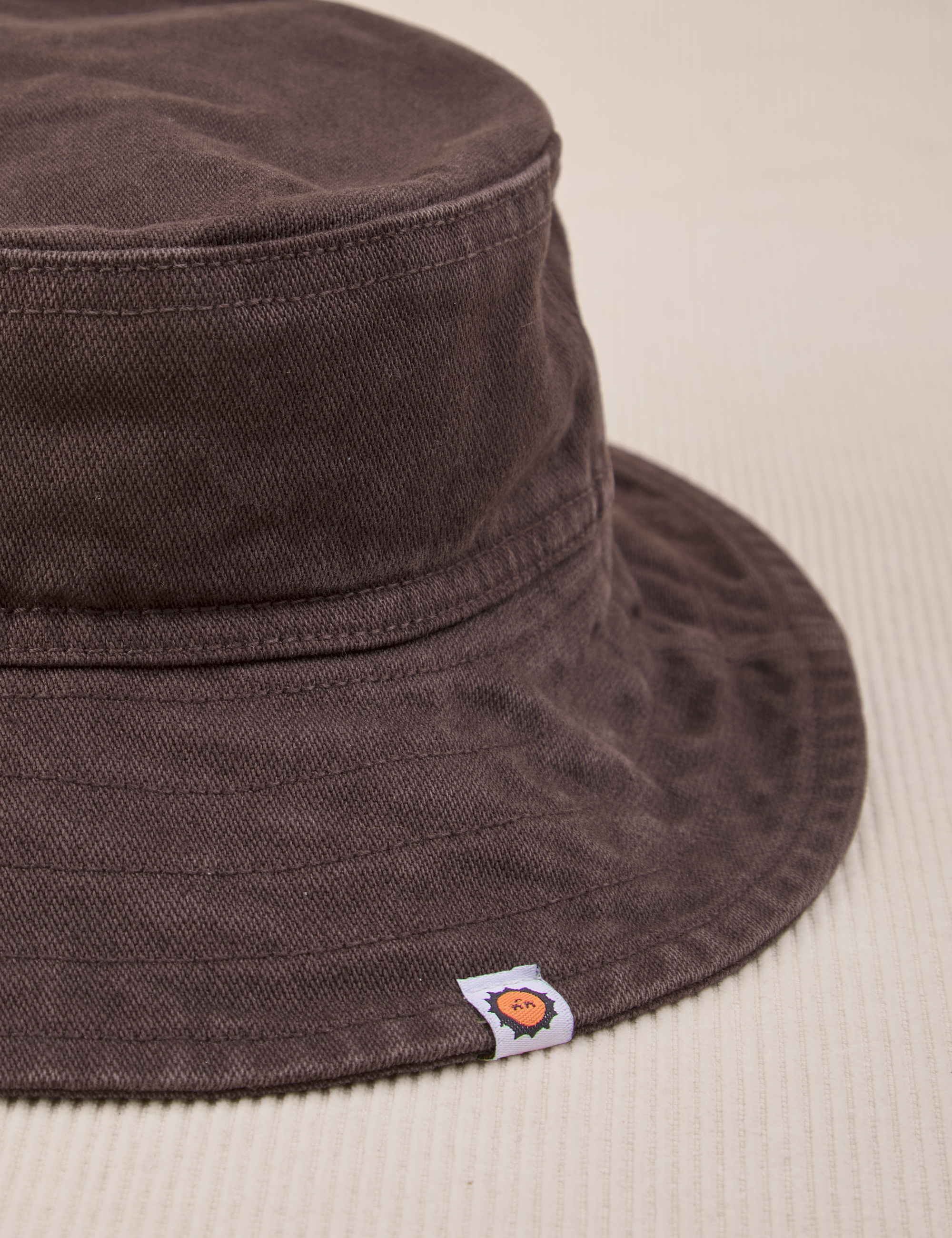 Wide Brim Denim Bucket Hats in Espresso Brown close up
