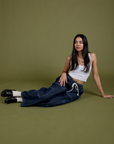 Denim Drop Pocket Pants in Dark Wash and Cropped Tank in Vintage Tee White on Anjaline