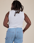 Muscle Tee in Vintage Tee White back view on Demi