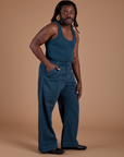 Angled front view of Action Pants in Lagoon on Demi