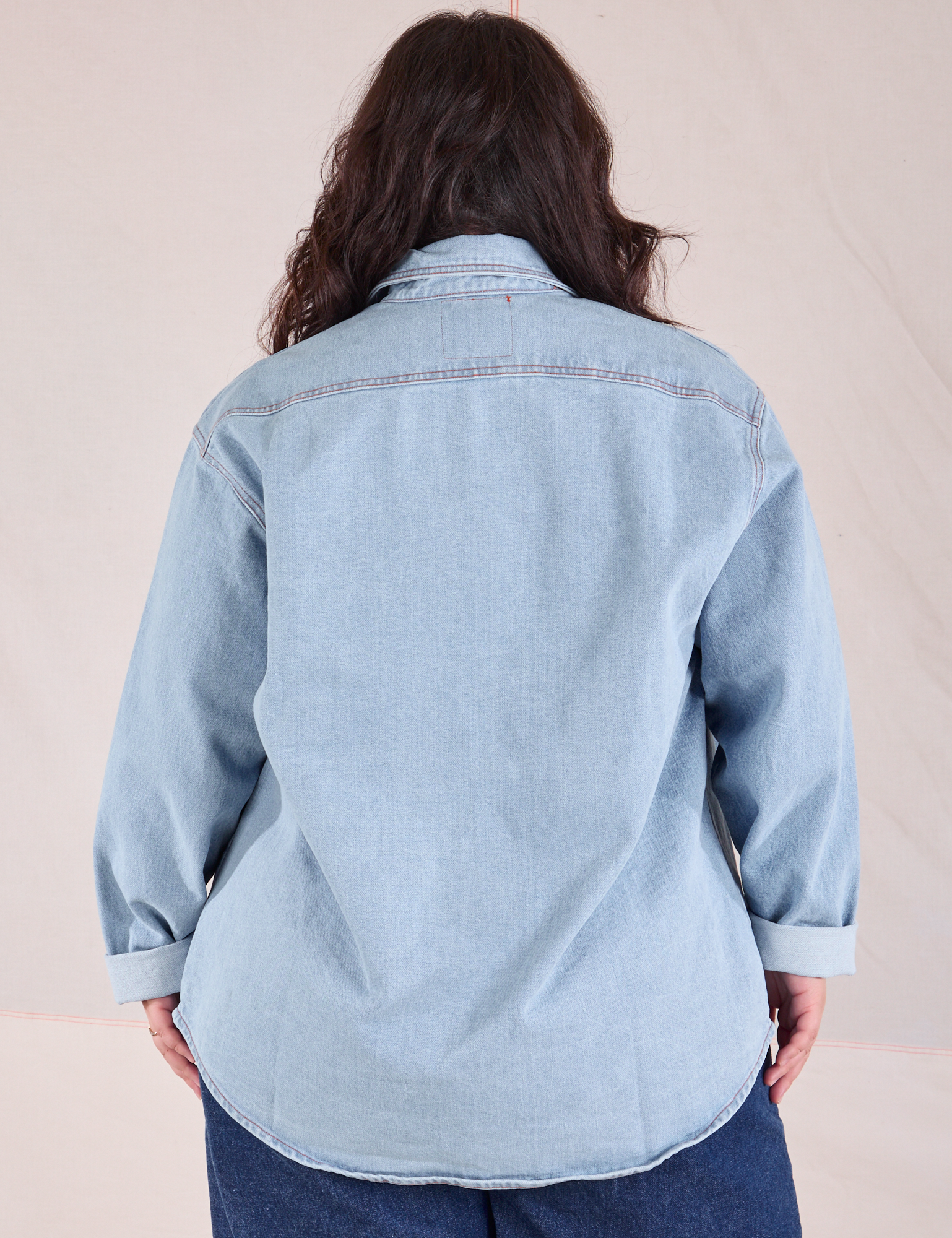 Denim Overshirt in Light Wash back view on Ashley