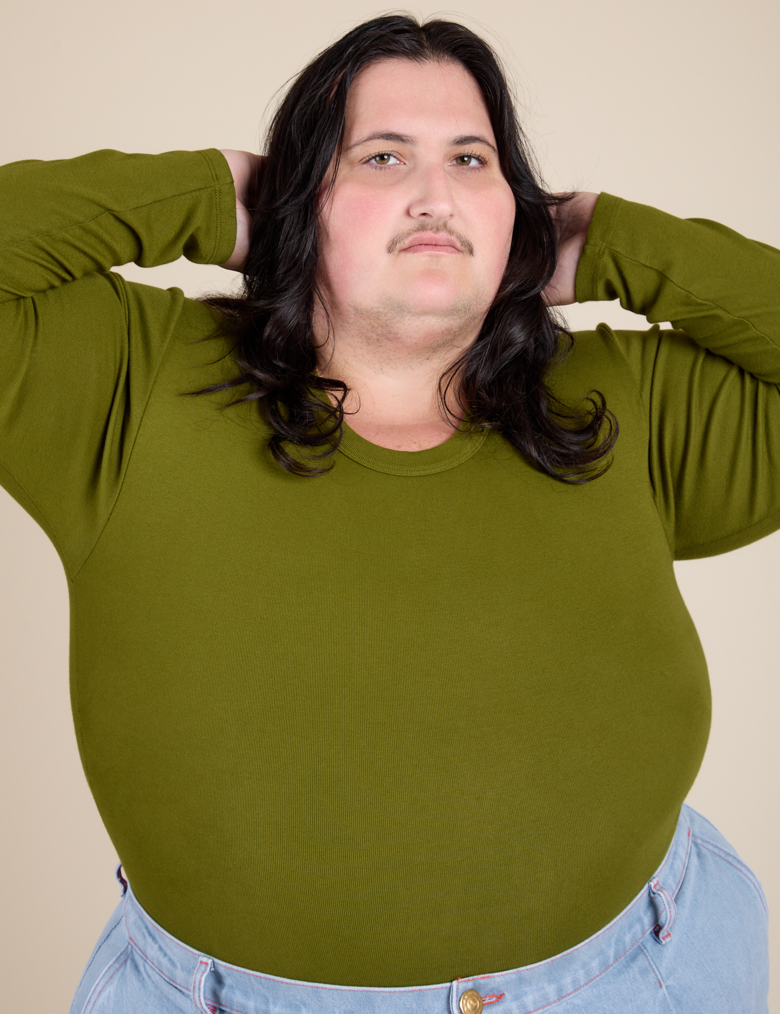Long Sleeve Baby Tee in Summer Olive on Sam