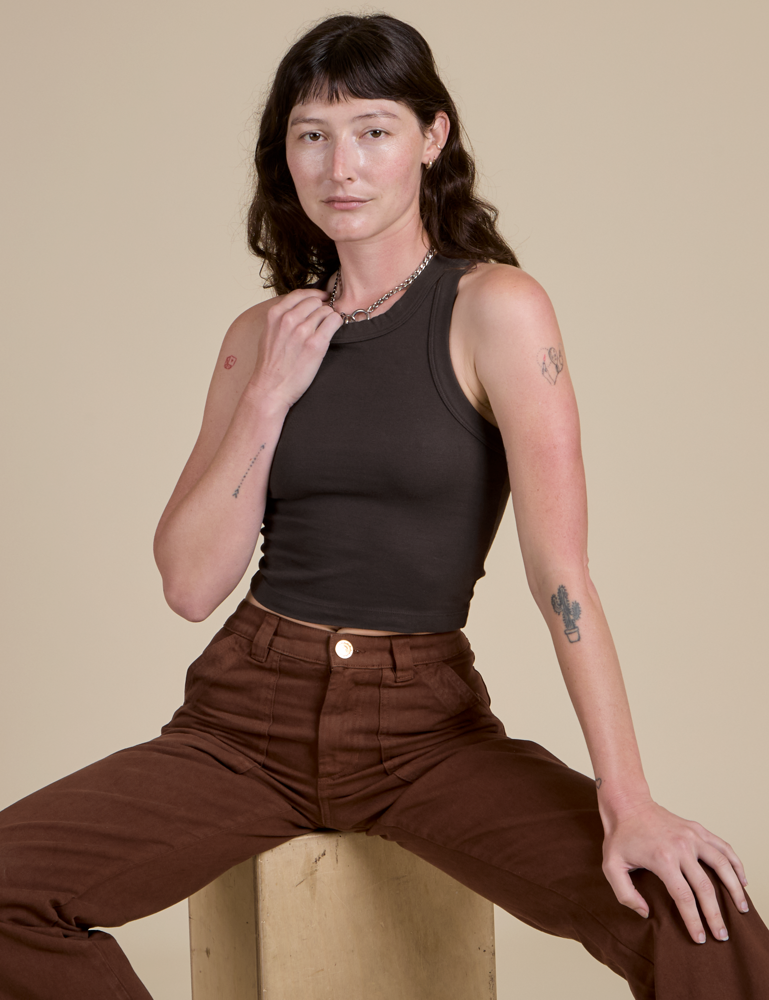 Racerback Tank in Espresso Brown on Alex