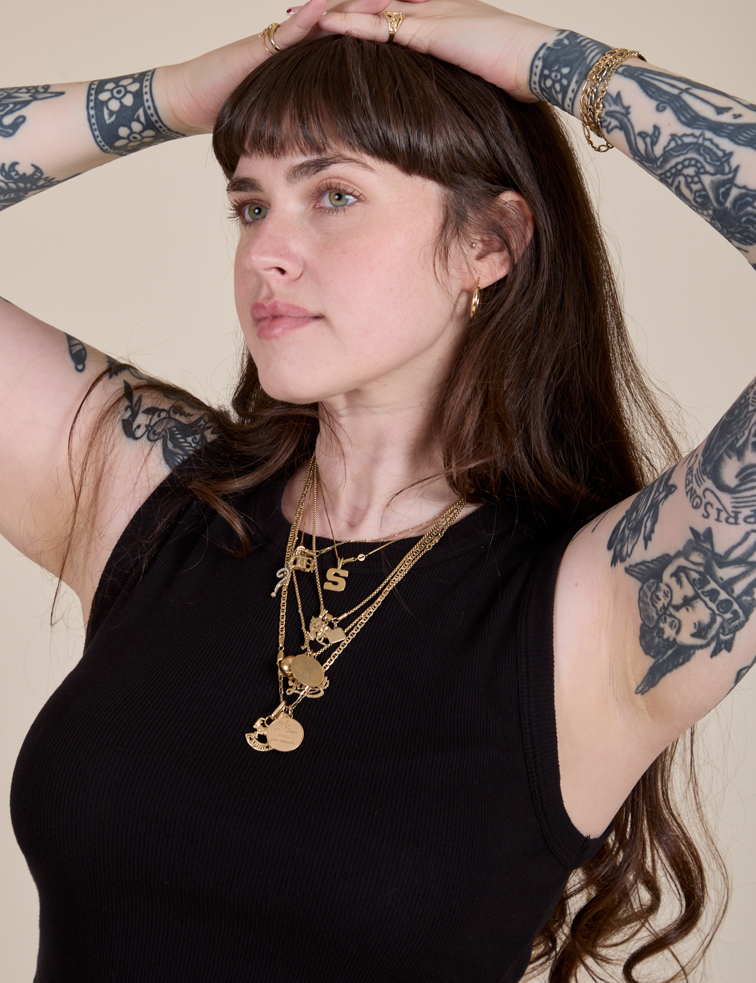 Angled front view close up of Muscle Tee in Basic Black on Sydney