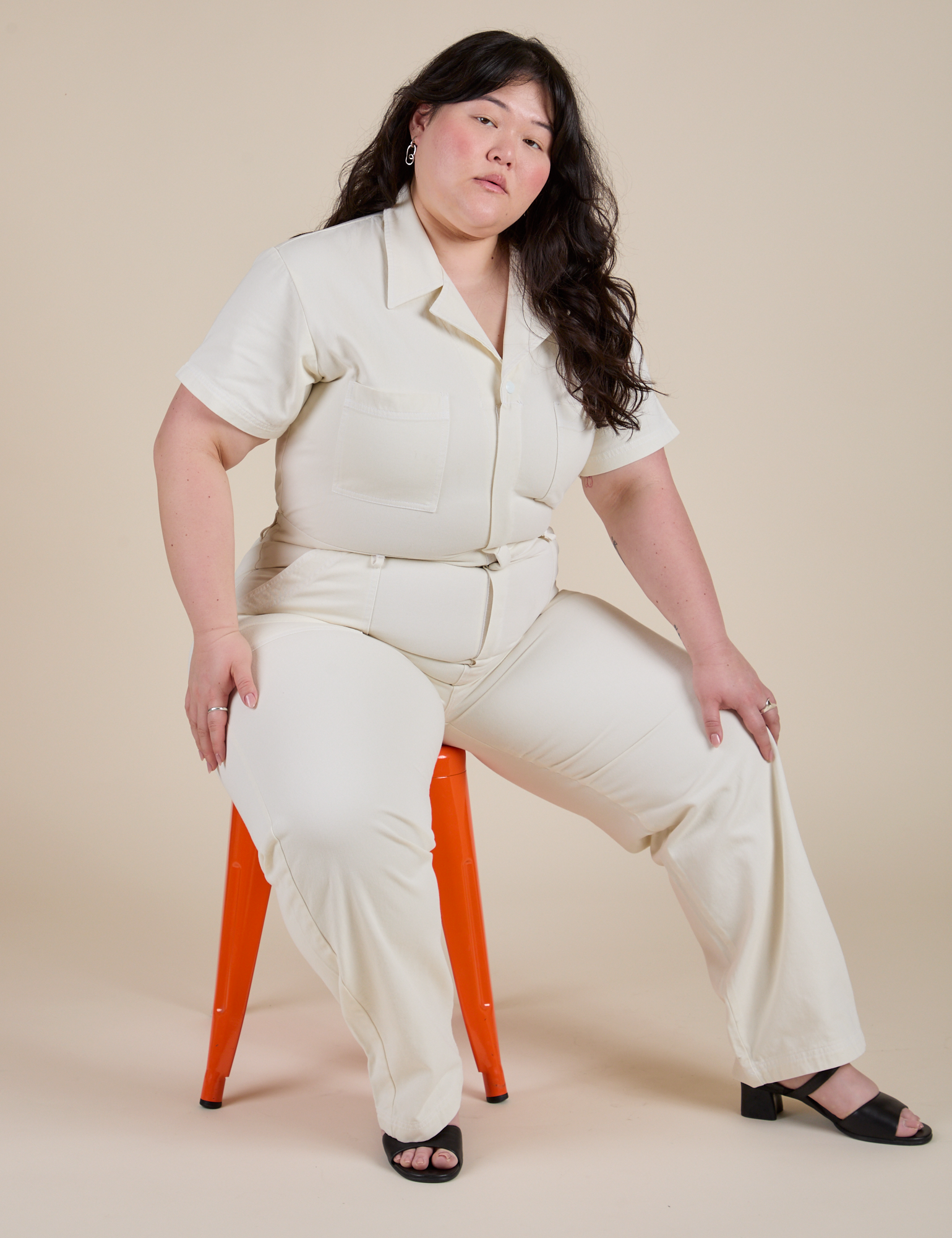 Short Sleeve Jumpsuit in Vintage Tee White worn by Ashley