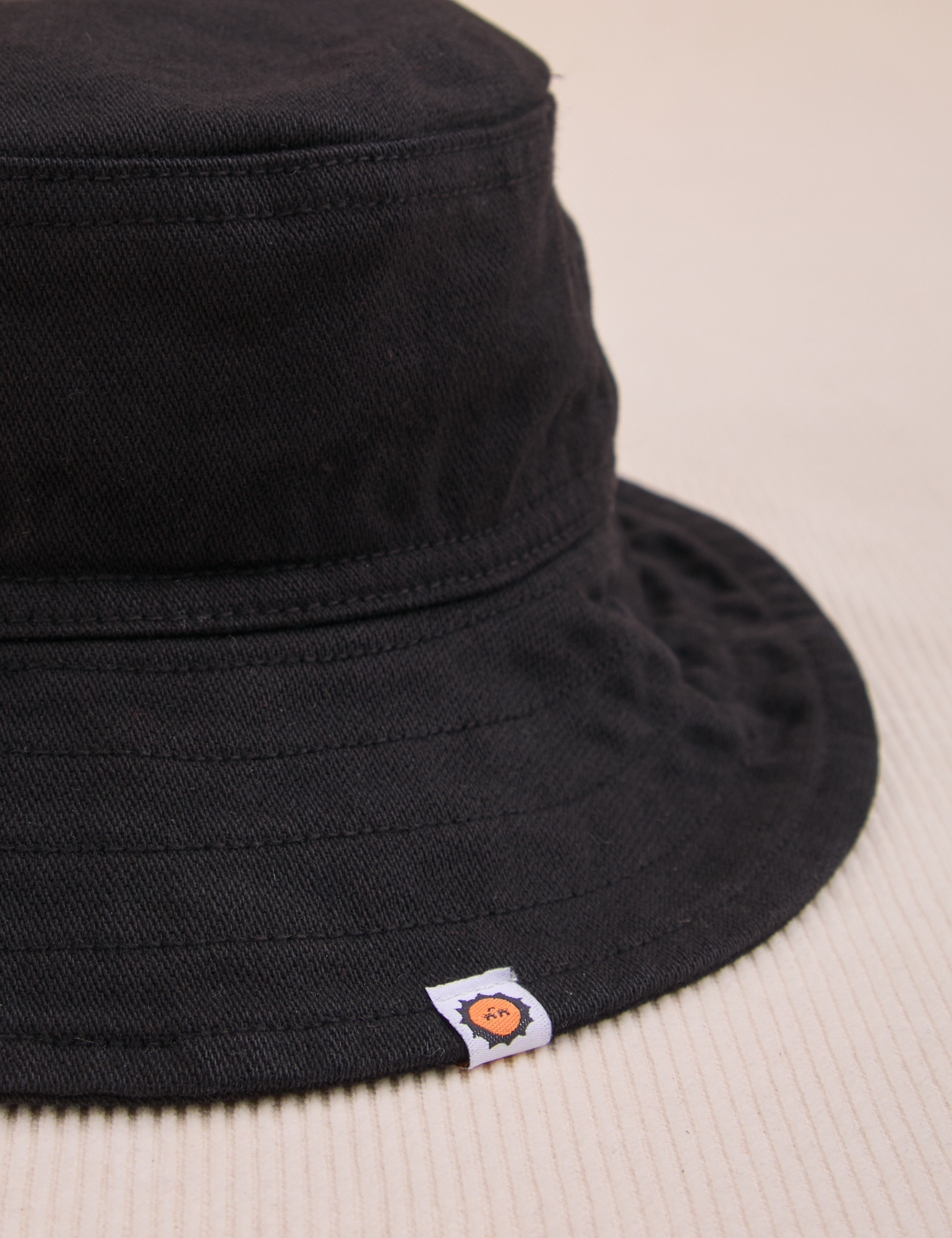 Wide Brim Denim Bucket Hat in Basic Black close up