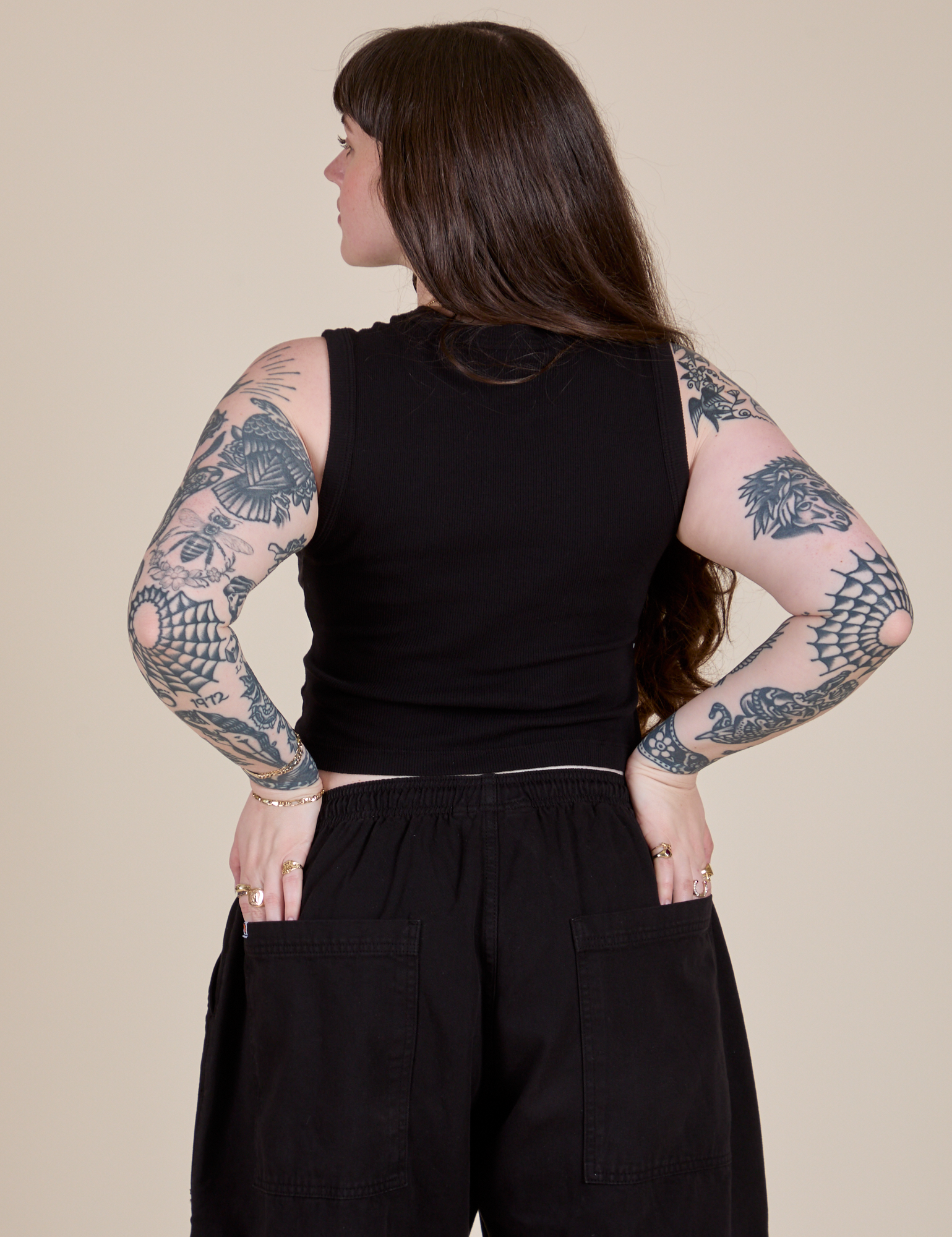 Muscle Tee in Basic Black back view on Sydney