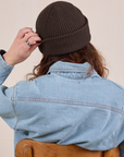 Ribbed Beanie in Espresso Brown back view on Alex