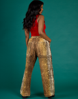 Angled side view of the Leopard Drop Pocket Pant on Kandia