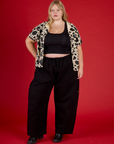 Juliet is 5'7" wearing L Cow Pantry Button Up with the Black Cropped Tank and Black Drop Pocket Pants