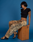 Kira wearing the Tiger Drop Pocket Pant with the Black Cropped Baby Tee