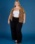 Juliet is 5'7" and wearing 2XL Tiger Pantry Button Up