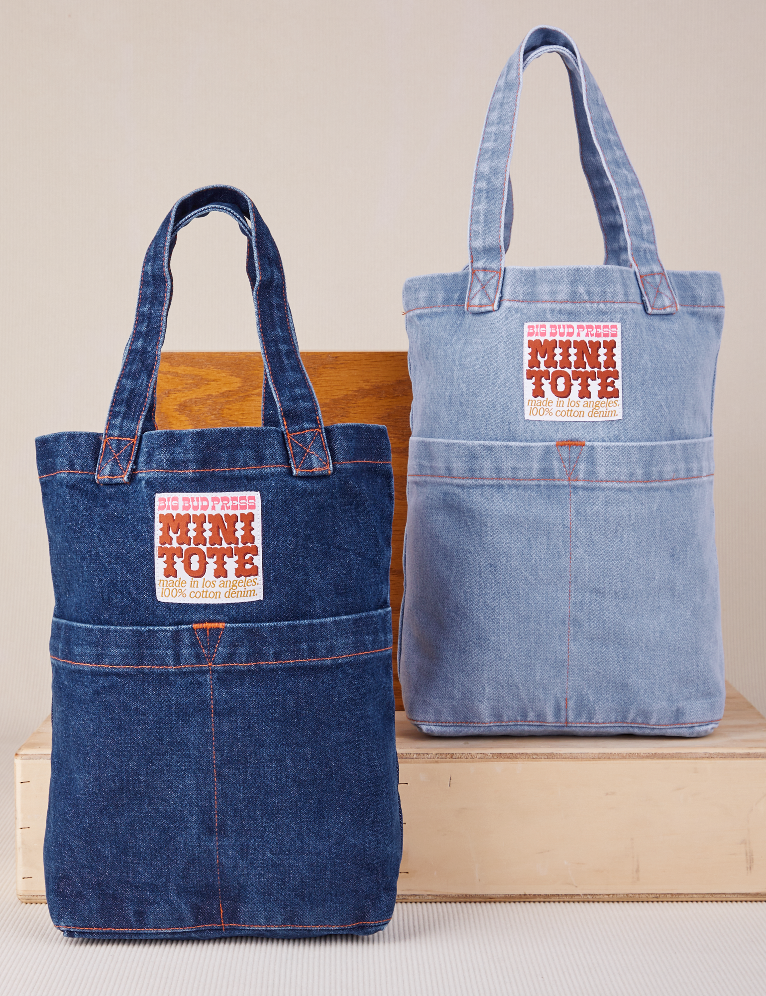 Denim Mini Tote Bags in light and dark wash