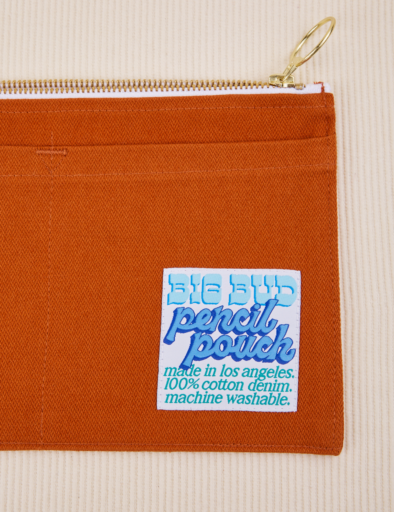 Close up of Pencil Pouch in Burnt Terracotta