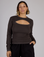 Tiara is 5'4" and wearing XS Espresso Brown Long Sleeve Porthole Tee