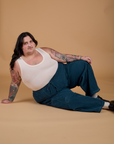 Corduroy Drop Pocket Cargo Pants in Lagoon and Tank Top in Vintage Tee Off-White on Sam