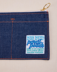 Close up of Pencil Pouch in Dark Wash Denim